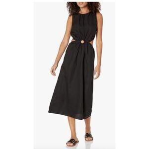 The Drop Linen Sade Linen Cut Out Midi Dress Size Medium Black